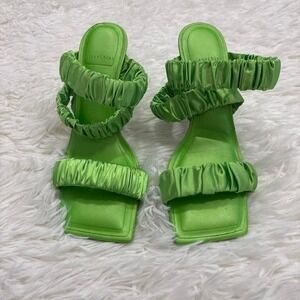 Y2K Glam Cute Party Chic Green ruched satin heels
